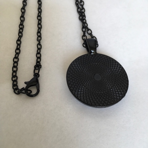 Sugar Skull Necklace Glass Cabochon Raised Glass Black 19 inch Chain Multicolor - Picture 5 of 10